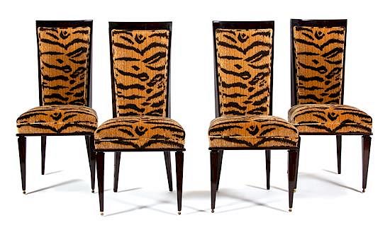 Appraisal: A Set of Four Art Deco Style Black Lacquer Dining