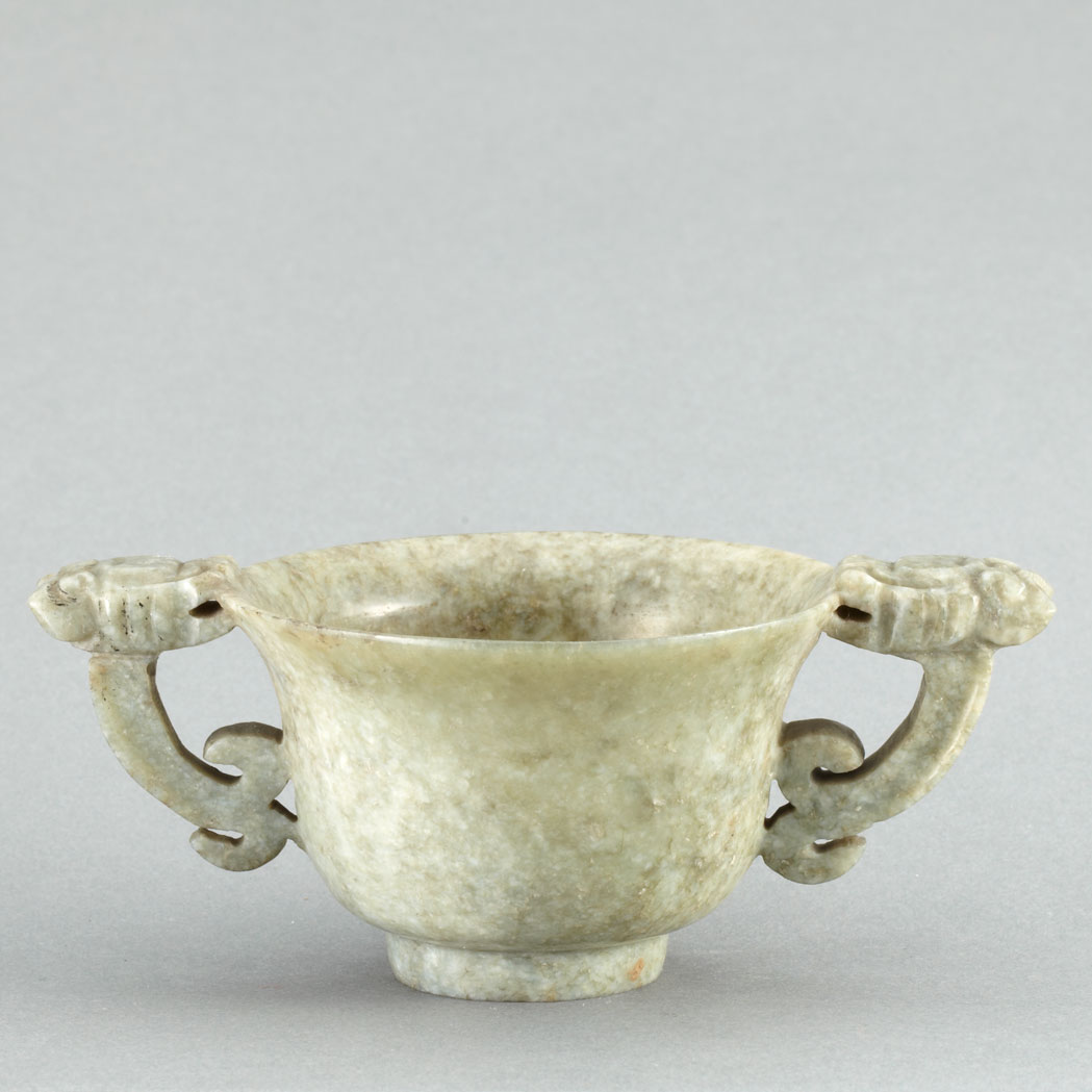 Appraisal: Chinese Jade Two-Handled Cup Late th early th century The