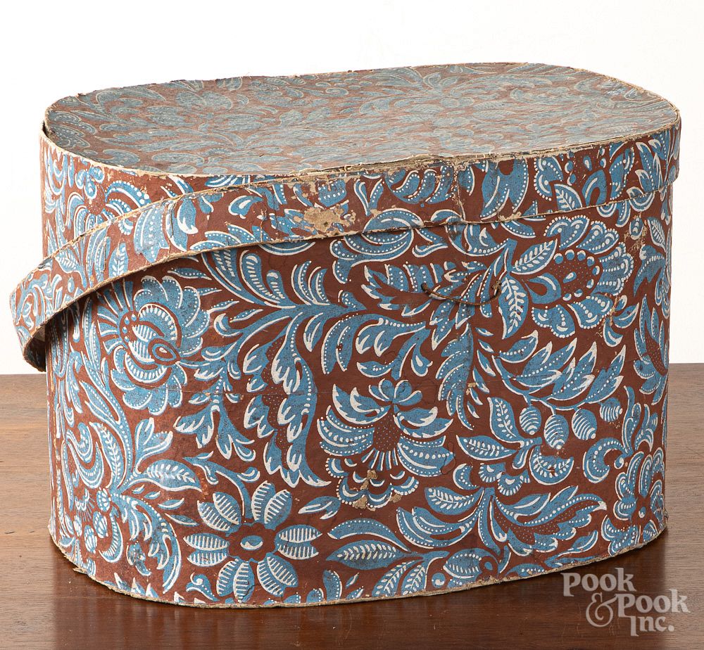 Appraisal: Wallpaper hat box Wallpaper hat box th c h w