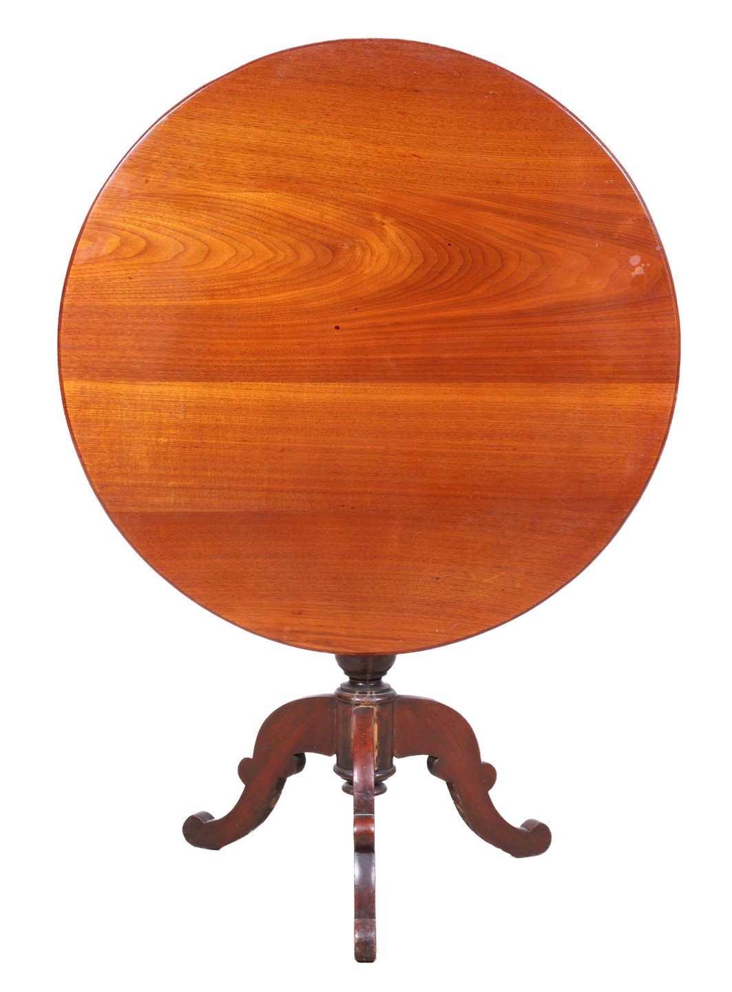 Appraisal: Mahogany tilt top tea table turned pedestal scrolled tripod legs