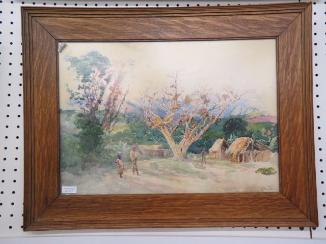 Appraisal: H J Sandhaw watercolor Haitian village very well done image