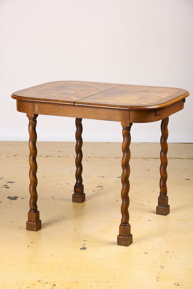 Appraisal: Small Swedish Expandable Oak and Birch Table with Barley Twist