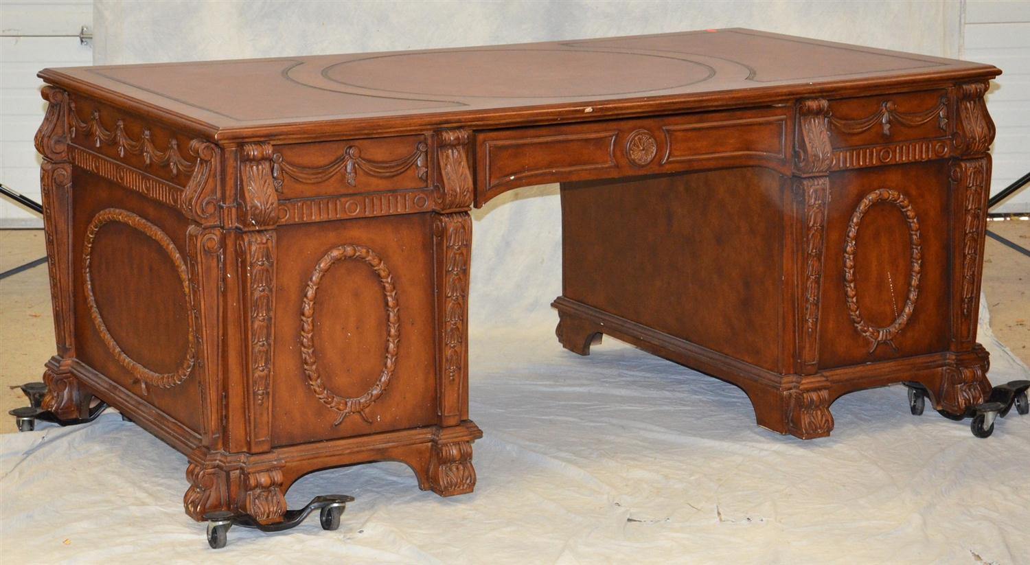 Appraisal: Hooker Furniture corporation partners desk with tooled leather top and