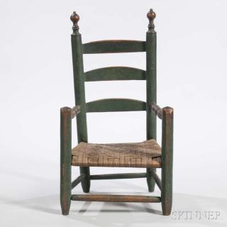 Appraisal: Green-painted Child's Slat-back Armchair New England th century original surface