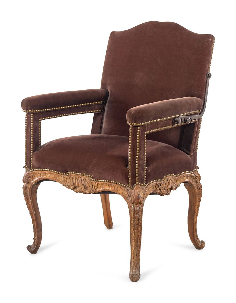 Appraisal: A Regence Velvet-Upholstered Carved Beechwood Reclining Armchair A Regence Velvet-Upholstered