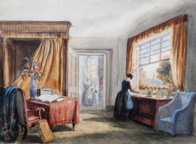 Appraisal: FOLLOWER OF JOSEPH NASHAn interior with female figure stood by