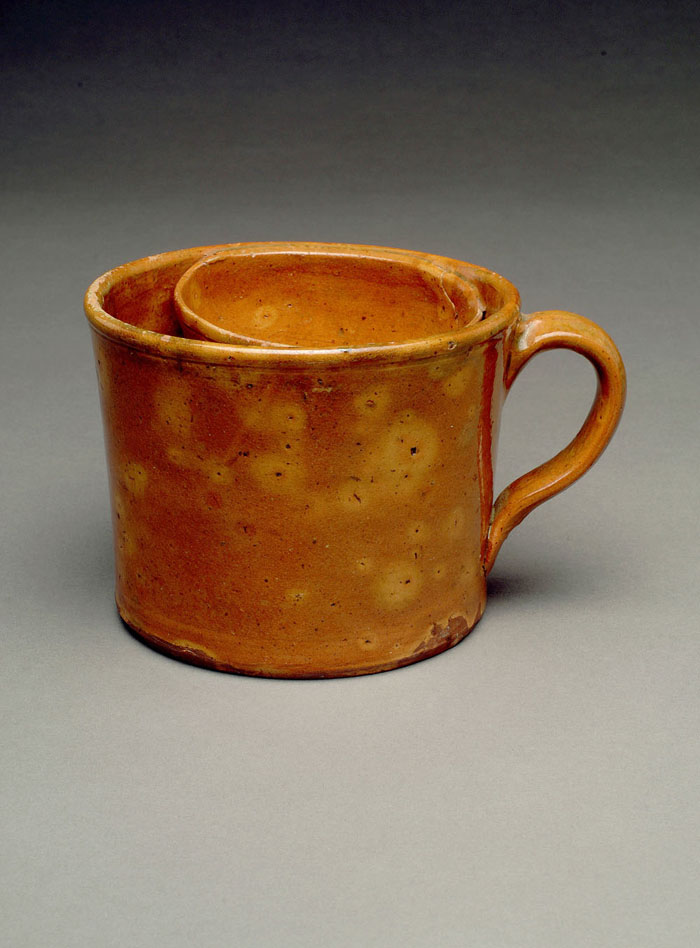 Appraisal: RARE AMERICAN GLAZED REDWARE SHAVING MUG NEW ENGLAND CIRCA -