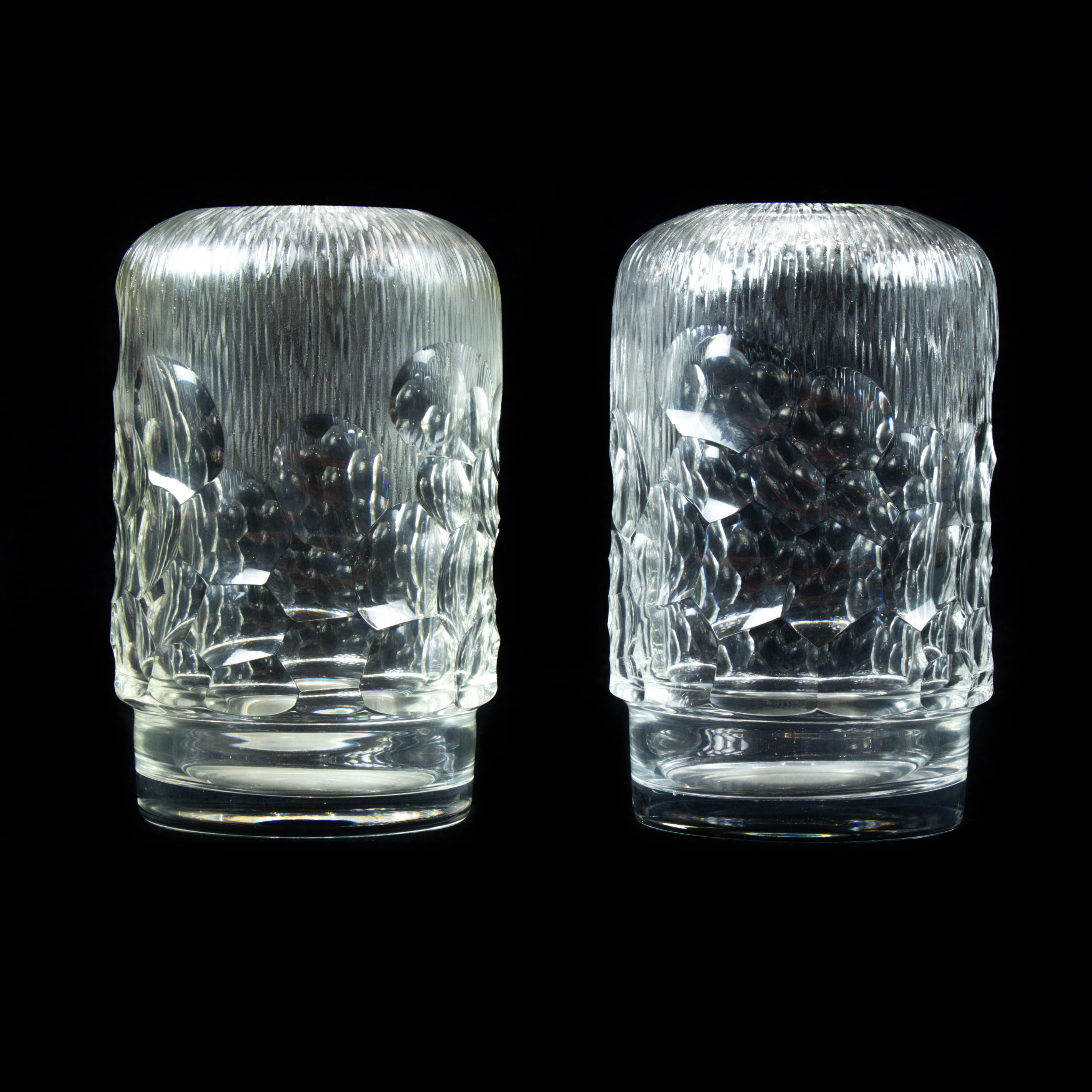 Appraisal: A PAIR OF MODERN CUT GLASS HONEYCOMB VASES A pair