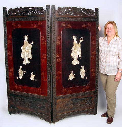 Appraisal: ANTIQUE JAPANESE LACQUERED ROSEWOOD AND IVORY TWO FOLD SCREEN With