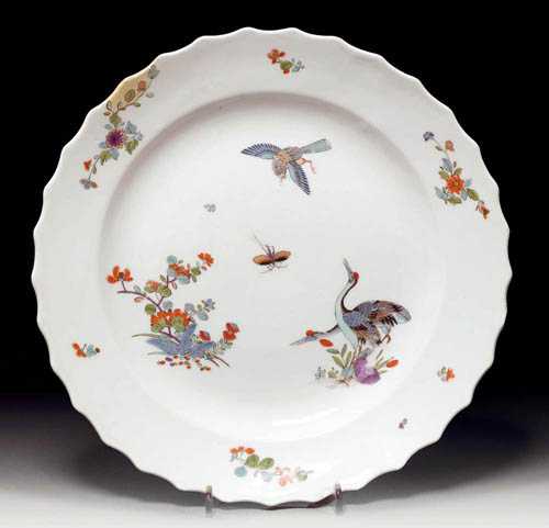 Appraisal: DISH WITH CRANE MOTIF Meissen circa - Painted in Kakiemon