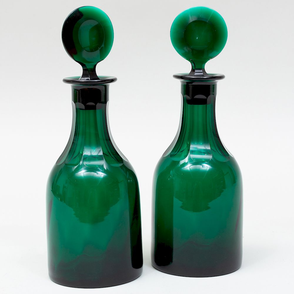 Appraisal: Pair of George III Bristol Green Glass Mallet Decanters Fitted