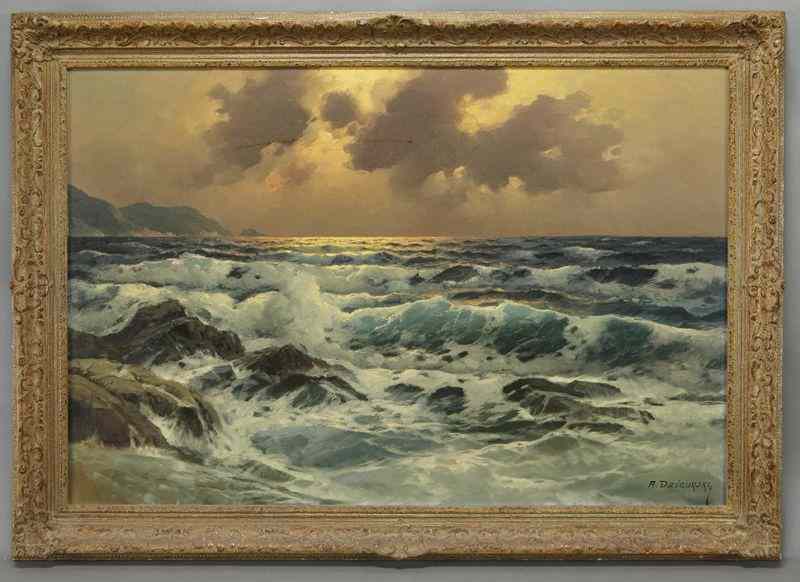 Appraisal: Alexander A Dzigurski ''Seascape''oil painting on canvas Canvas ''H x