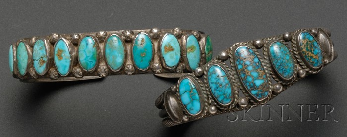 Appraisal: Two Southwest Silver and Turquoise Bracelets Navajo th century both