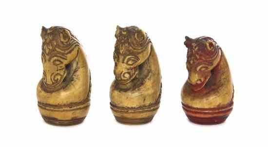 Appraisal: Three Southeast Asian Carved Ivory Chess Pieces comprising three knights