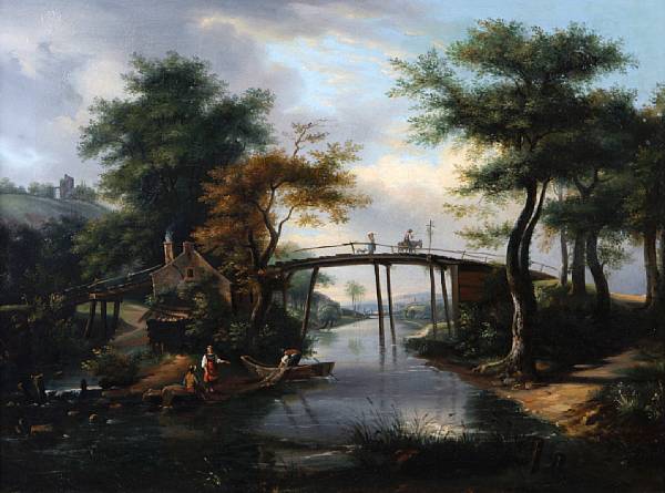 Appraisal: Dutch School late th Century A river scene with figures