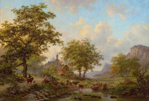 Appraisal: KRUSEMAN FREDERIK MARINUS Haarlem - Summer landscape with cattle before