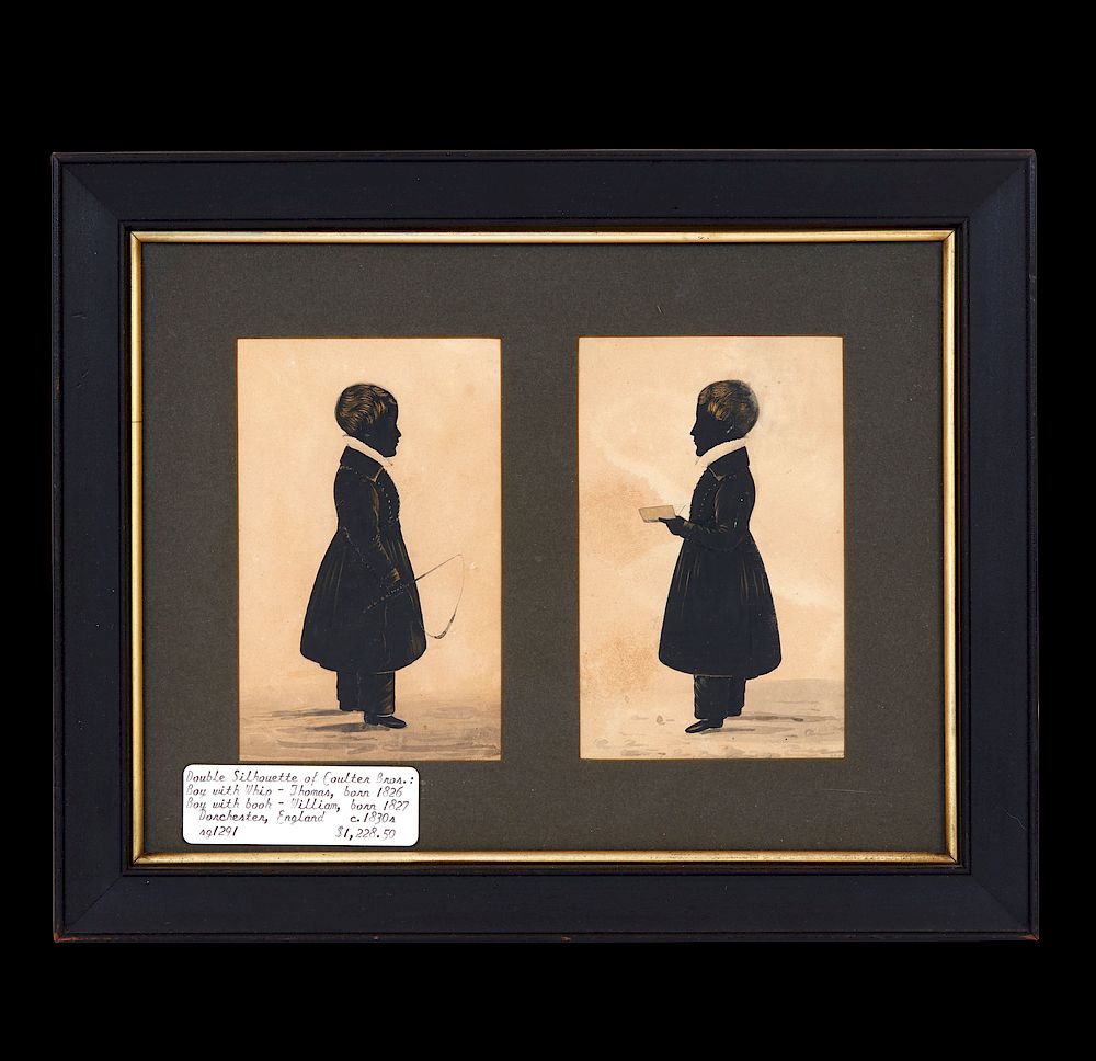 Appraisal: th c Silhouette Portraits of Coulter Brothers Framed watercolor ink