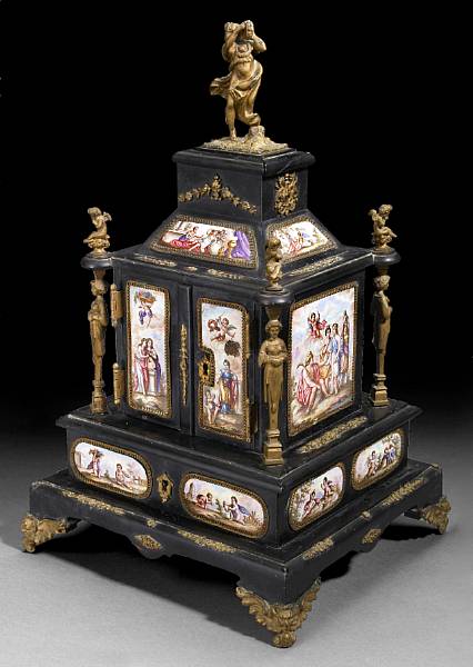 Appraisal: An Austrian ebonized gilt bronze and enamel mounted miniature table