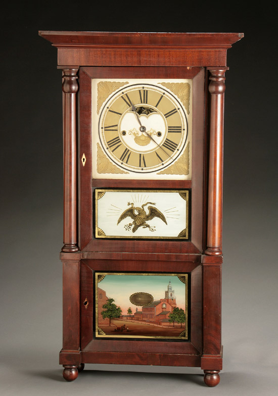 Appraisal: Classical Mahogany and Eglomis Panel Shelf Clock Manufactured by C