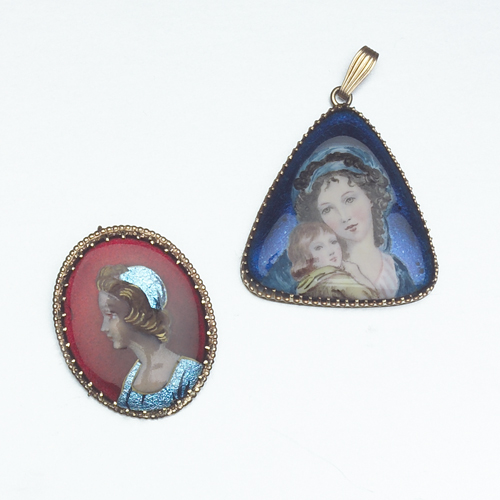 Appraisal: Two limoges enamel miniatures on copper in k gold mounts