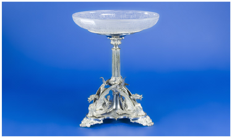 Appraisal: Silver Plated Centre Piece Frosted Shallow Bowl Resting On A