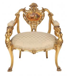 Appraisal: Vernis Martin Style Carved Figural Open Arm Chair circa gilt