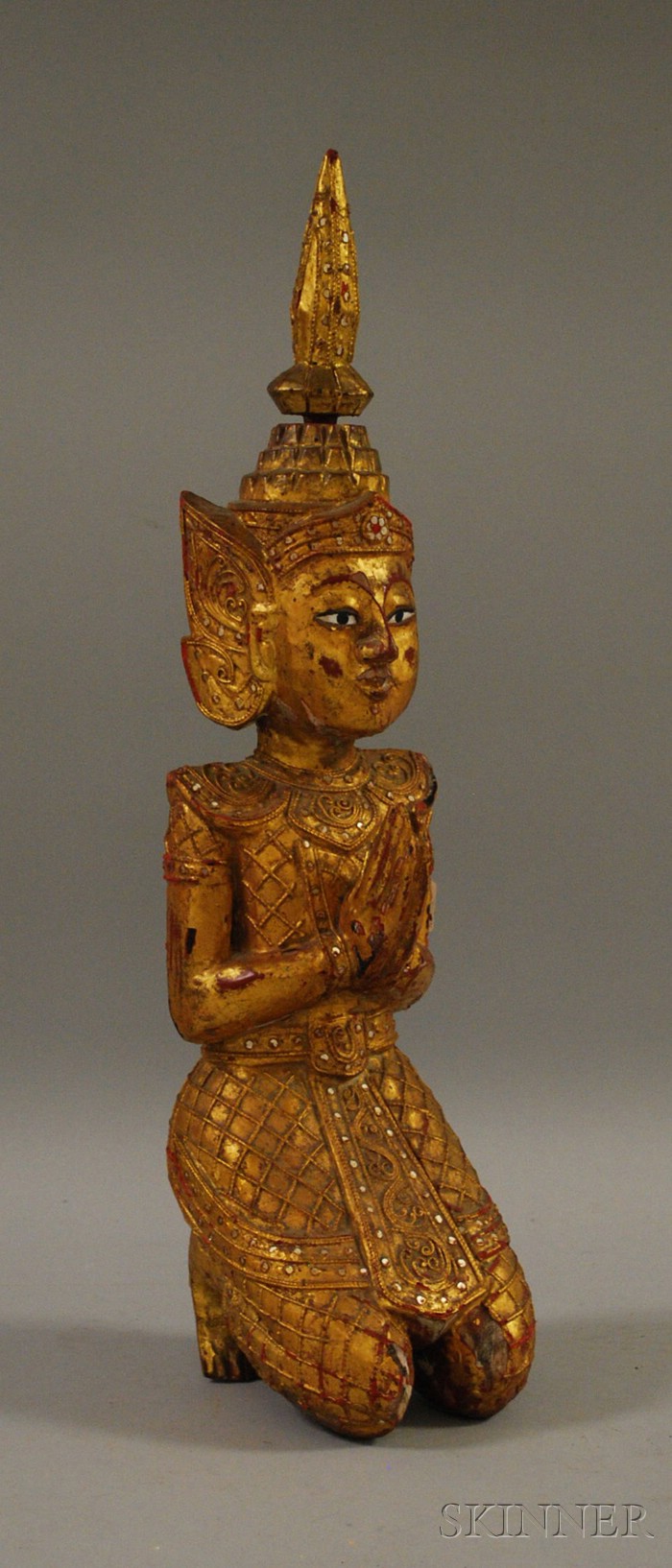 Appraisal: Indian Carved Giltwood Kneeling Figure ht in