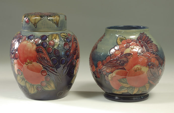 Appraisal: MOORCROFT POTTERY JAR AND VASE two pieces hand painted under