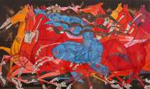 Appraisal: Jiang Tiefeng Chinese - This silkscreen on black paper entitled