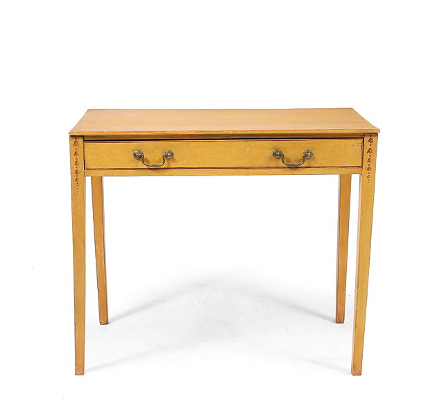 Appraisal: A YELLOW PAINTED PINE SIDE TABLE with single frieze drawer