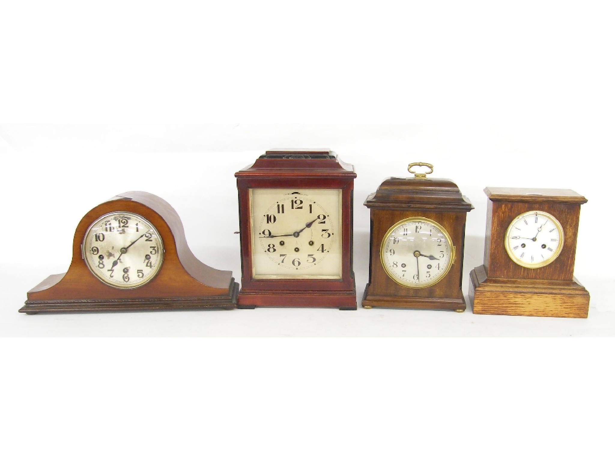 Appraisal: Stained wooden Gustav Becker three train mantel clock striking on