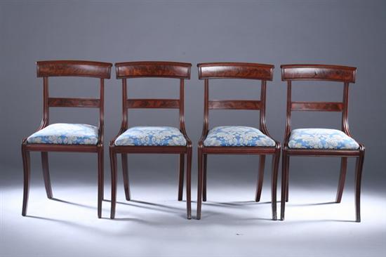 Appraisal: SET FOUR FEDERAL MAHOGANY SIDE CHAIRS th century with blue