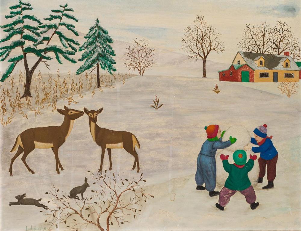 Appraisal: LAWRENCE LEBDUSKA American - Snow Scene with Deer and Children