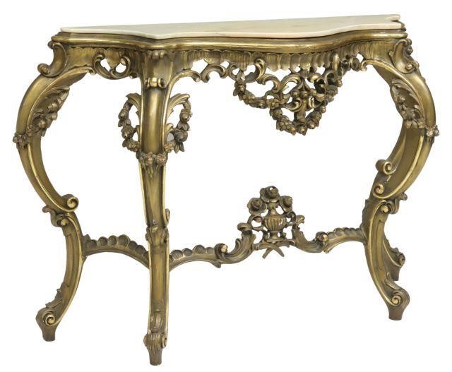 Appraisal: Louis XV style giltwood console table th c stone top