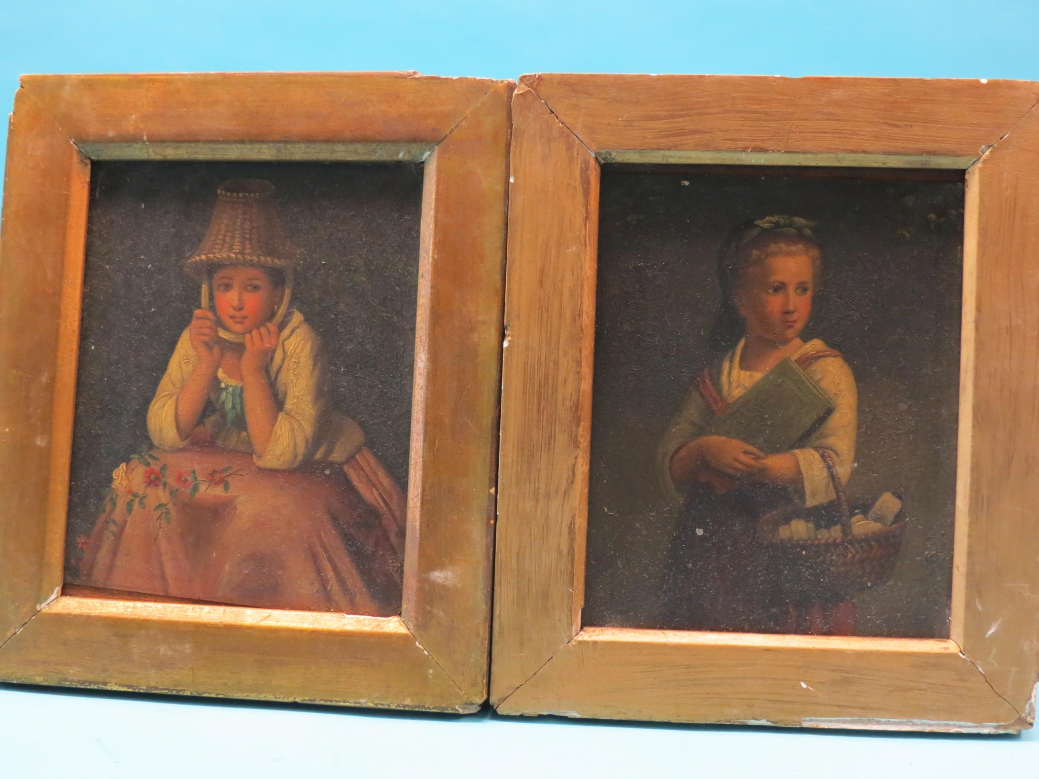 Appraisal: A pair of th century primitive oil portraits on copper