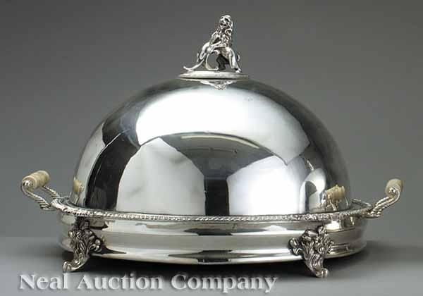 Appraisal: A Monumental Silverplate Meat Dome on warming stand the circular