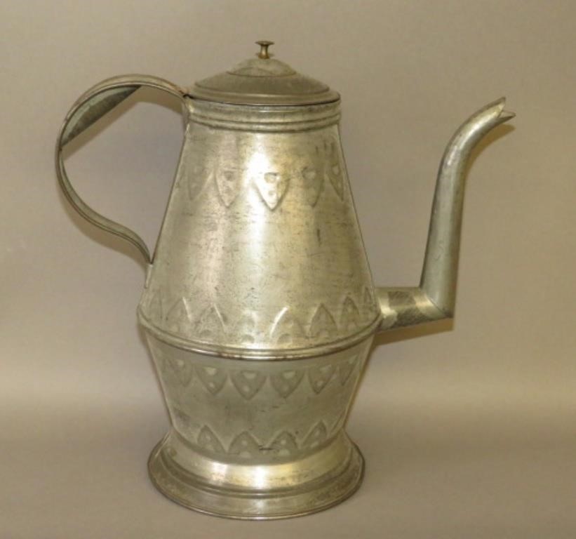 Appraisal: EMBOSSED PA TIN GOOSENECK TEA KETTLEca mid-late th century unsigned