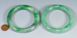 Appraisal: Chinese Carved Jade Bangles Two Chinese jade bangle bracelets spinach