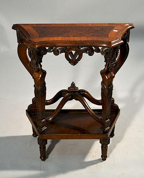 Appraisal: Italian Walnut Figural Side Table Italian walnut figural side table