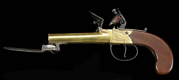 Appraisal: An English brass barreled flintlock bayonet pistolcirca - The round