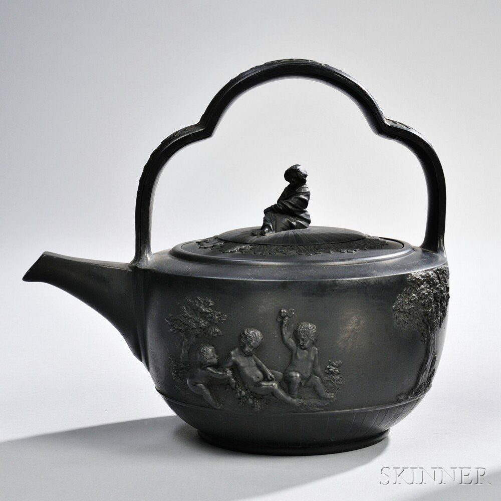 Appraisal: Wedgwood Black Basalt Tea Kettle and Cover England c bail