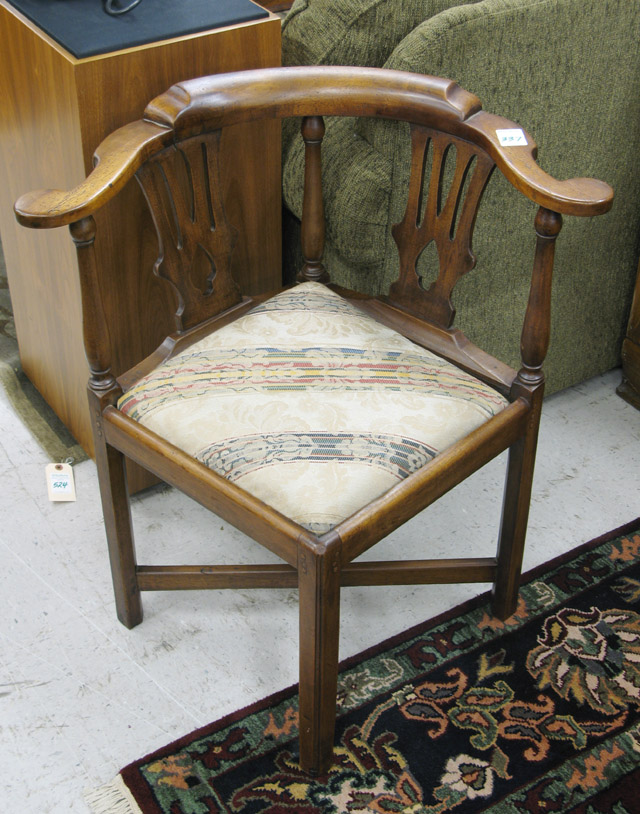 Appraisal: CHIPPENDALE STYLE MAHOGANY CORNER ARMCHAIR American th century with drop-in