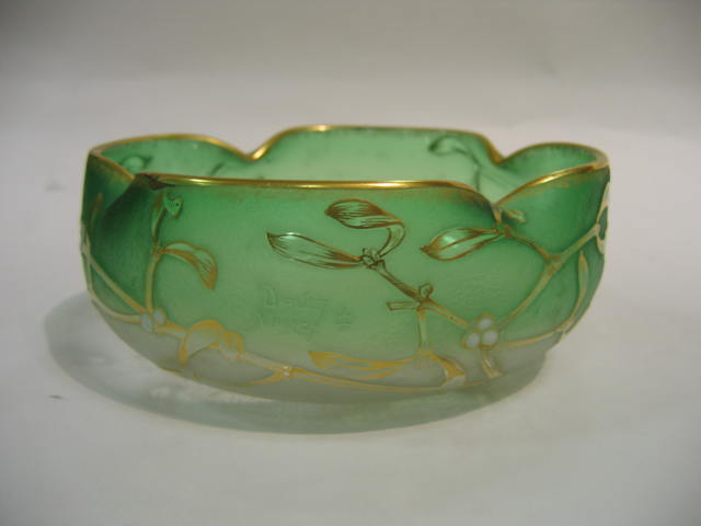 Appraisal: DAUM NANCY Acid etched and gilt decorated bowl with ruffled