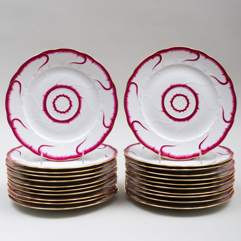 Appraisal: Twenty-Two Haviland Limoges Porcelain Reproduction Cranberry and Gilt-Decorated Plates Black