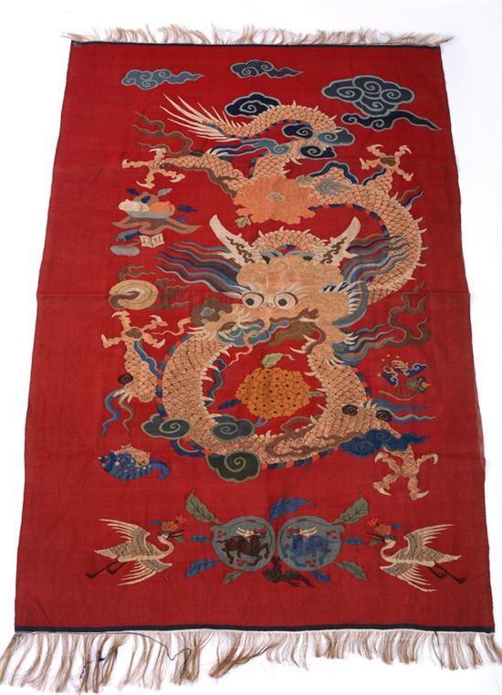 Appraisal: CHINESE SILK KESI Republic period Ming-style With dragon decoration -