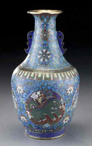 Appraisal: Chinese late Ming-early Qing cloisonne vasedepicting foo dogs and flowers