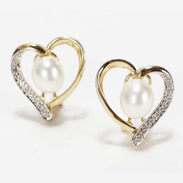 Appraisal: Yellow gold K heart shaped pierced earrings with oblong pearl