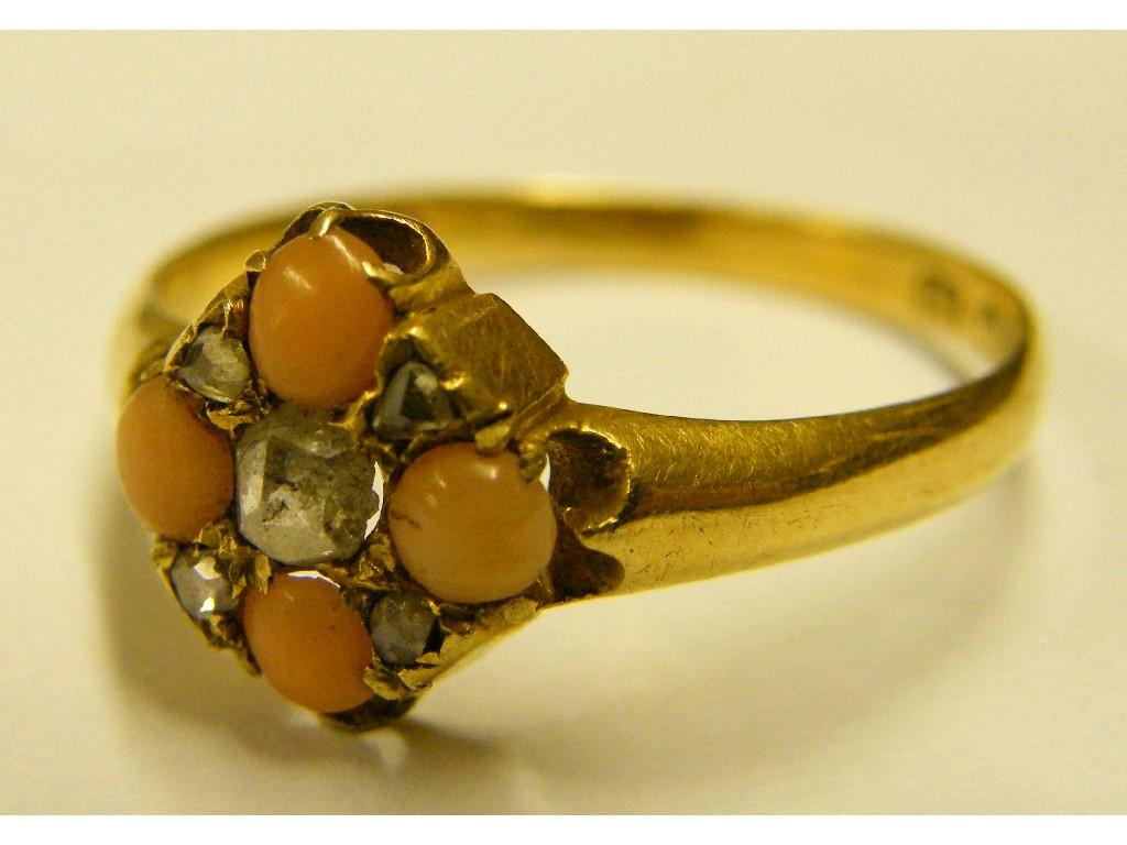 Appraisal: ct coral and old cut diamond cluster ring size S