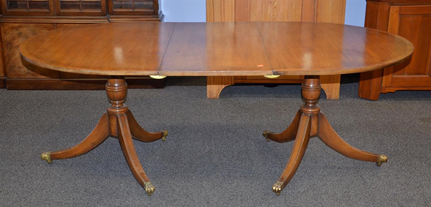 Appraisal: English mahogany double pedestal DR table banded top Regency style