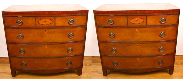 Appraisal: MATCHED PAIR KITTINGER INLAID MAHOGANY DRAWER CHESTS Bowfront drawer chests